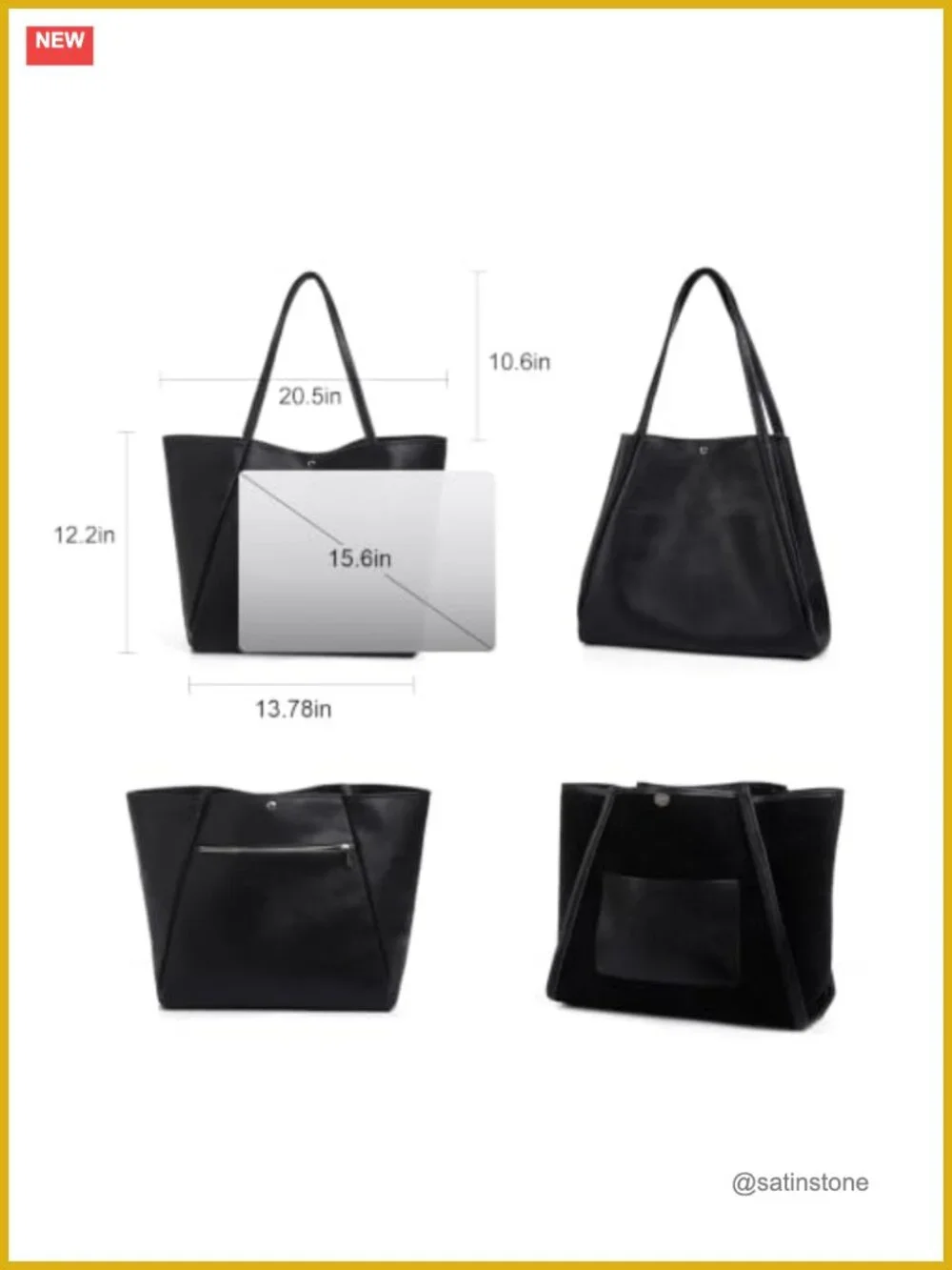 Large Vegan Leather Tote Bag Work Travel 25L Women Handbag Weekender
